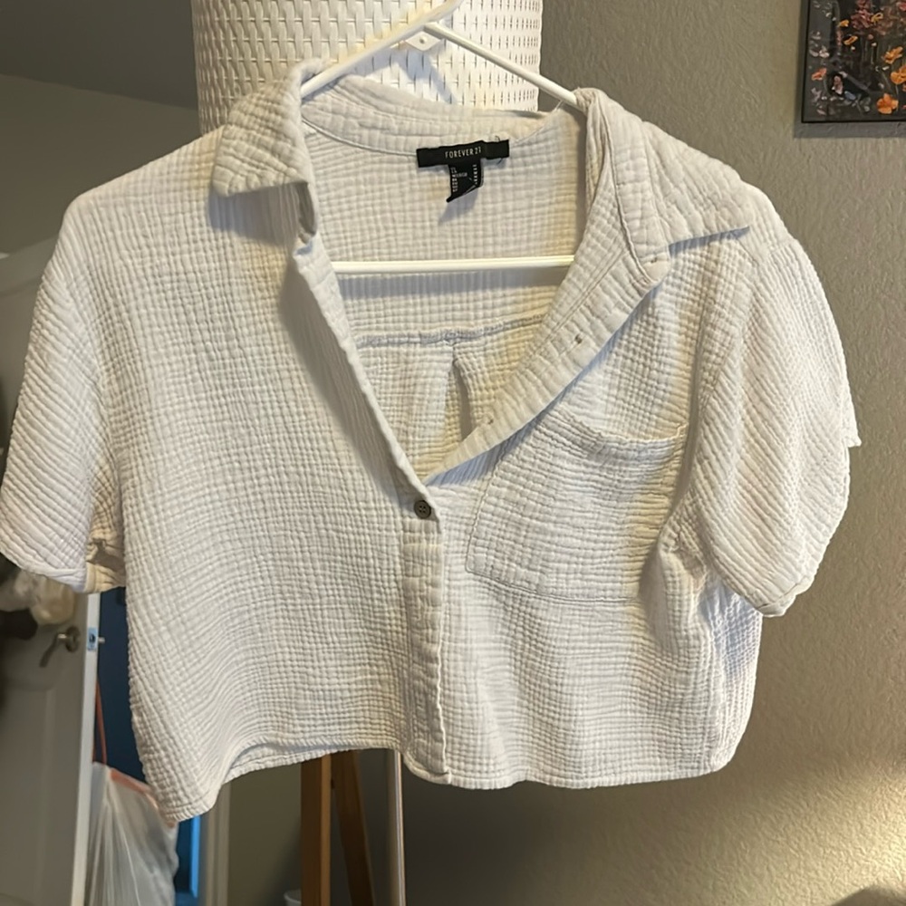 Cropped white button up